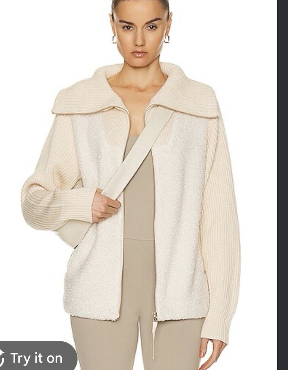 Varley Women's Beige Sherpa Zip Through Full Zip Jacket Womens XL Cream